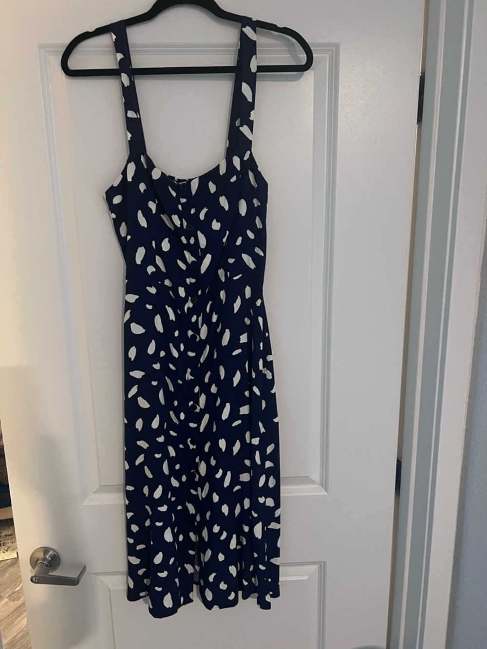 Reformation Navy and White Printed Midi Dress